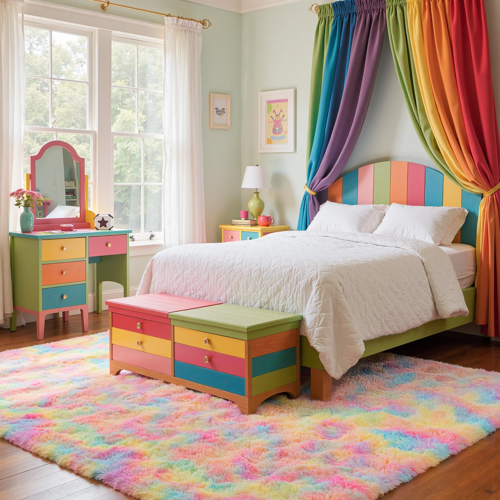 Zentavio Unicorn Rugs for Girls Room 6x9 Area Rugs for Living Room Carpet for Bedroom Washable Soft Fluffy Shag Aesthetic Plush High Pile Throw Rug for Nursery Kids Room Dorm Room Rainbow
