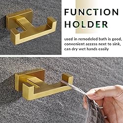 APLusee Double Robe Towel Hook Brushed Gold, 304