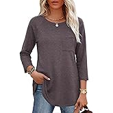 SimpleFun 3/4 Length Sleeve Womens Tops Crewneck Loose Casual Long Tunics to Wear with Leggings