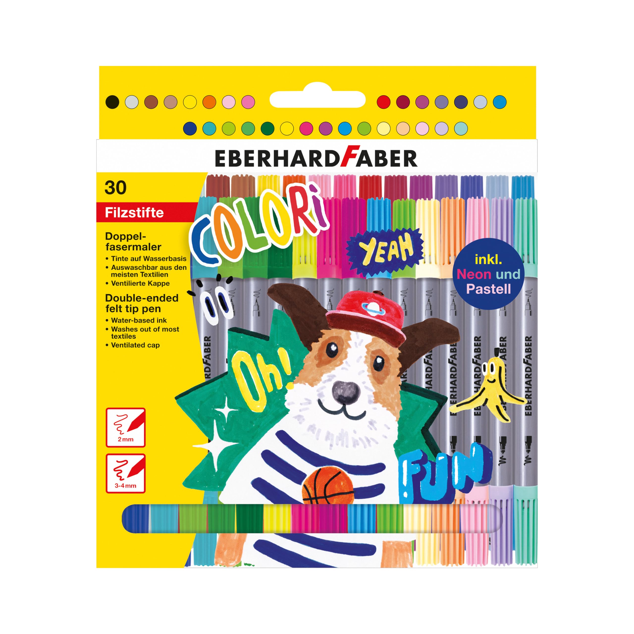 Eberhard Faber Felt-Tip Pen Colori Double 30 Colouring Pens, School, Coloured Pens, Handwriting, Broad Tip for Fast Colouring, Fine Tip for Fine Lines & Details, Essential Colouring Supplies