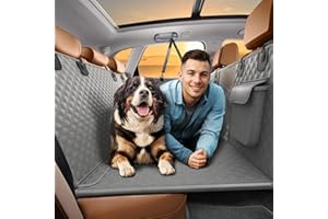 SHARLOVY Back Seat Extender for Dogs, Heavy Duty Dog Car Seat Cover for Back Seat and Aggressive Chewer, Large Hard Bottom Car Seat Cover for Dogs, Dog Hammock for Car, Travel Pet Car Bed for Car, SUV, Truck