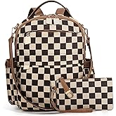 jingyuKJ Checkered Backpack Purse for Women Plaid Back Pack Purses Leather Backpack Bags Handbags for Travel Work (Brown)