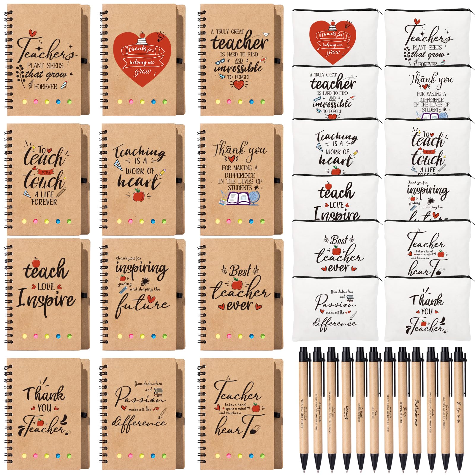 Photo 1 of 12Set Employee Appreciation Gifts Bulk, Thank You Gift Inspirational Notebook Makeup Bag for Team Volunteer Nurse Coworker Teacher, Cosmetic Bag Notepad with Bamboo Pen Gifts Box (12, Teacher)