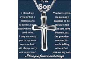 MGOOL Son Gifts From Mom To My Son Necklace From Dad Faith Cross Necklace Present Graduation Birthday Christmas Gifts Message Card＆LED Gift Box