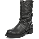 Blowfish Malibu Women's Venice 2 Boot, Moto Boots for Women | Mid calf boots, All-day comfort, Soft cushioned footbed, Side zipper, Faux leather, Decorative buckles, Ruched styling