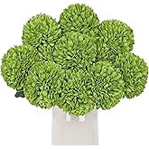 Briful 12 Pcs Artificial Green Chrysanthemum Stems – 11” Tall Silk Mums Flower Heads with Green Leaves, Flexible Stems for Fall Floral Pick Arrangements, Home, Wedding & Seasonal Decorations