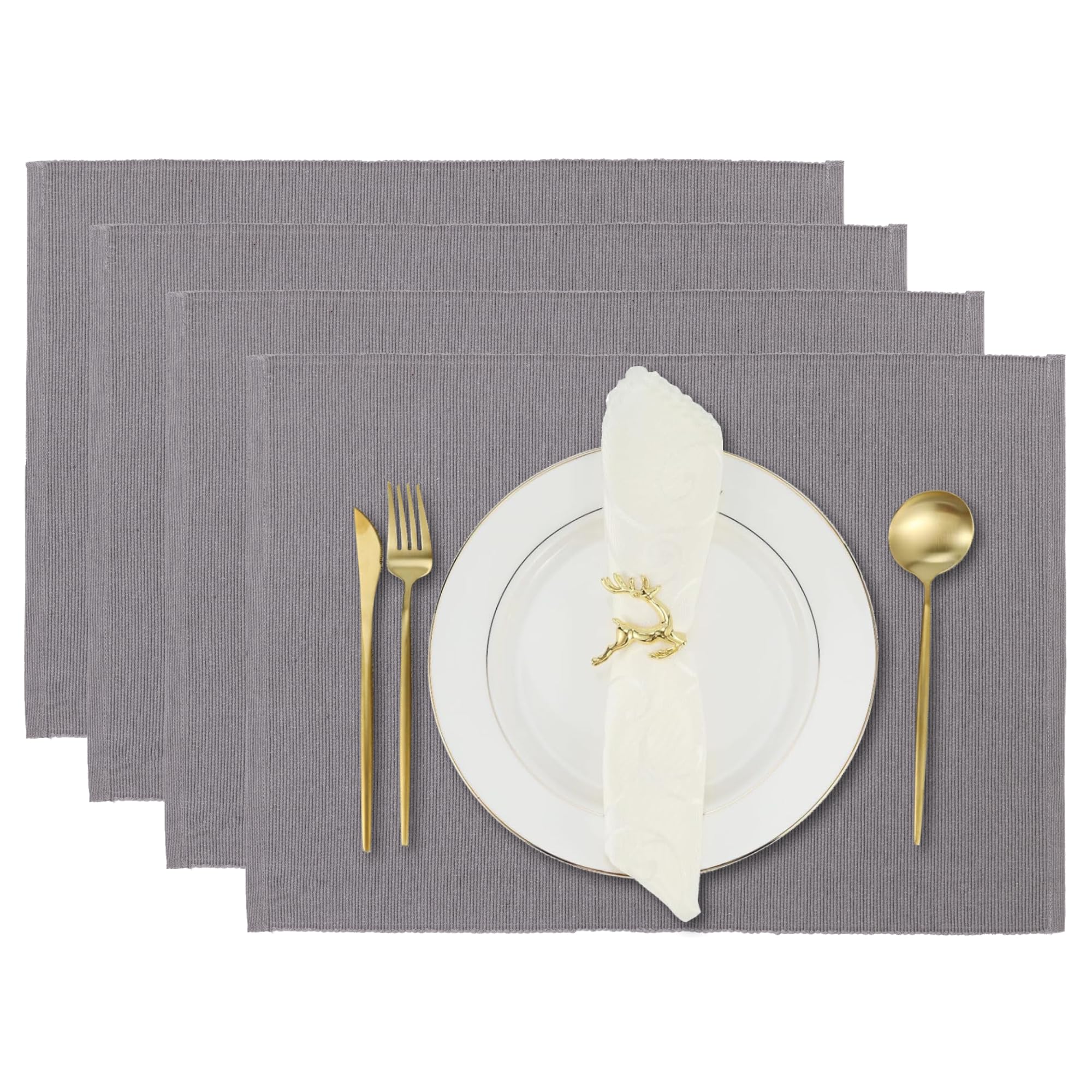 RAJRANG Frost Gray Cotton Placemats Set of 4 | Reversible Cloth Table Mats 13x19 Inches for Dining Table and Kitchen Decor