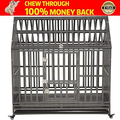 KELIXU Heavy Duty Dog Crate Large Dog cage Dog Kennels and Crates for Large Dogs Indoor Outdoor with Double Doors, Locks and Lockable Wheels