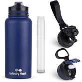 Filtered Water Bottle 32 oz Stainless Steel | Infinity Flask | Bonus sport lid included for everyday drinking, replaceable filter