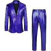 Mens 70s Disco Outfits Set Shiny Sequin Suit and Pants Halloween Costume