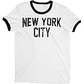 New York City Men's Ringer Tee (White, Distressed, Medium)