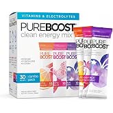 Pureboost Sugar-Free Clean Energy Booster Drink Mix, Combo Pack 30ct | Citrus, Berry &amp; Acai. B12 vitamins, low sodium electrolytes &amp; antioxidants. 25 vitamins and minerals. No sucralose.