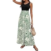 Sherosa Women's Summer Sleeveless Boho Floral Maxi Dresses Chevron Striped Casual Tank Flowy Long Sundress Beach Vacation