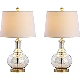 JONATHAN Y 25" Mercury Silver and Brass Gold Glass Table Lamp Set of 2 for Bedroom, Modern Bedside Lamp for Living Room Night