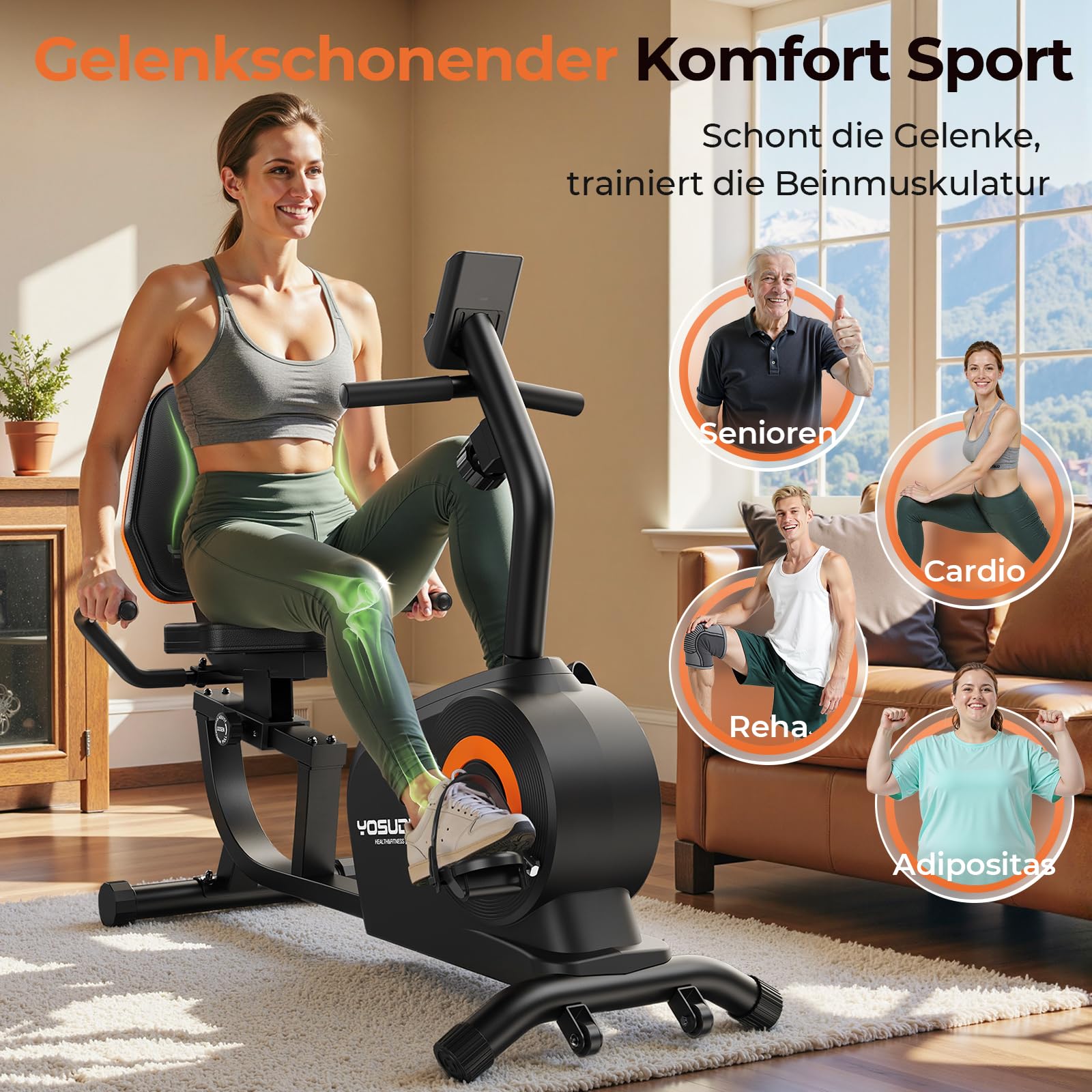 YOSUDA Liegeergometer Testsieger, 16 Widerstufen, Magnetbremse, Leise Liegerad Heimtrainer, verstellbarer Sitz, einfache Montage, LCD-Display und Pulssensoren, 160kg, Heimtrainer Fahrrad für Zuhause 3