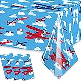 3 Pcs Airplane Birthday Party Tablecloth 54'' x 108'' Airplane Aircraft Table Covers for Aviation Theme Boys Baby Shower 1st 2nd 3rd 4th Birthday Party Table Supplies Decorations