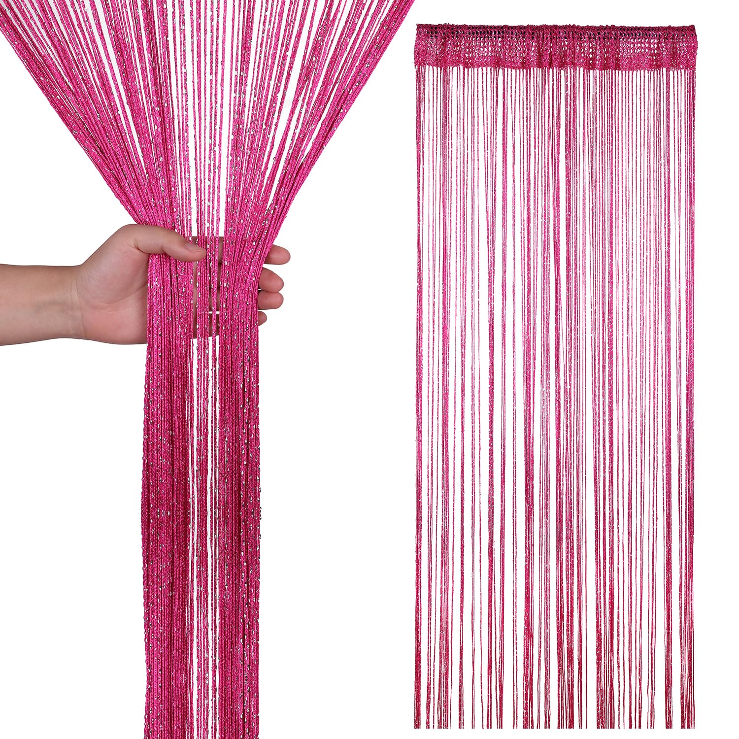 Trimming Shop String Curtains Glitter Fringe Panel Fly Screen Doorway Curtain Closet Window Doors Sequin Sheer Room Divider Tassel for Doorway, Windows, Home Decoration, 200cm x 90cm, Hot Pink