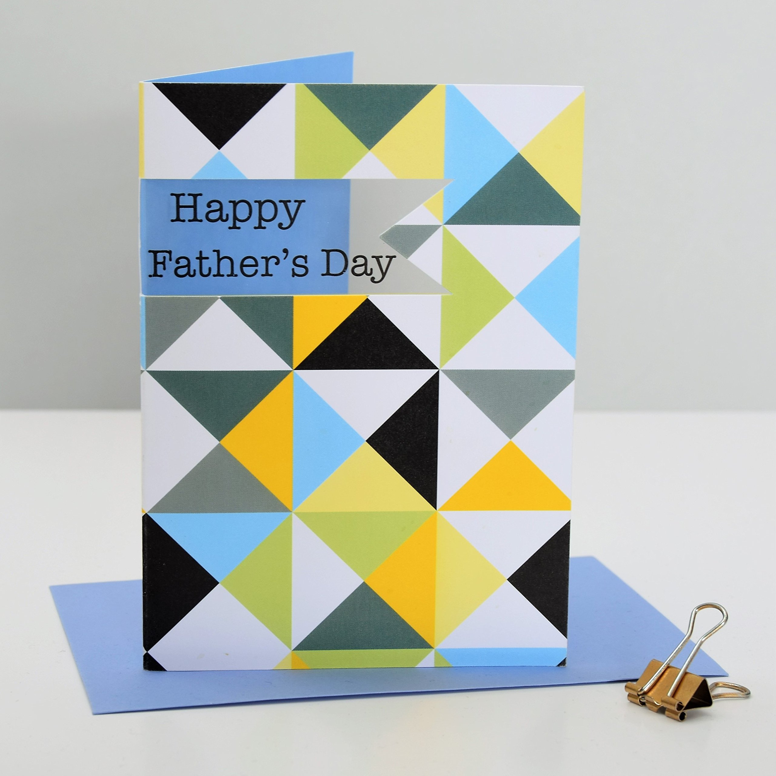 Claire Giles Greeting Cards, Happy Father's Day Card, Cubes and Triangles Design Father's Day Greeting Card, See Through Acetate Window