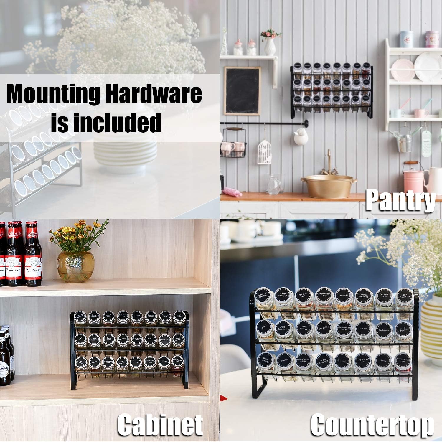 Spice Rack with 24 Empty Spice Jars, Standing or Wall Mounted Spice Rack Organizer for Countertop Cabinet Kitchen Pantry, Seasoning Holder Organizer with 420 Spice Labels Marker and Funnel: Home Improvement