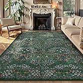 Lahome Floral Dark Green Area Rugs 8x10, Soft 8x10 Washable Rugs for Living Room Bedroom, Boho Non-Slip Forest Large Throw Carpet for Farmhouse Dining Room Office, Dark Green