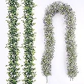 Uqueeten 4PCS Faux Eucalyptus Garland Plant, Artificial Baby Breath Flower Vines Hanging Leaves Vines Hanging Leaves Greenery Wedding Backdrop Arch Wall Decor, Indoor Outdoor 5.8 Ft（Purple & Green）