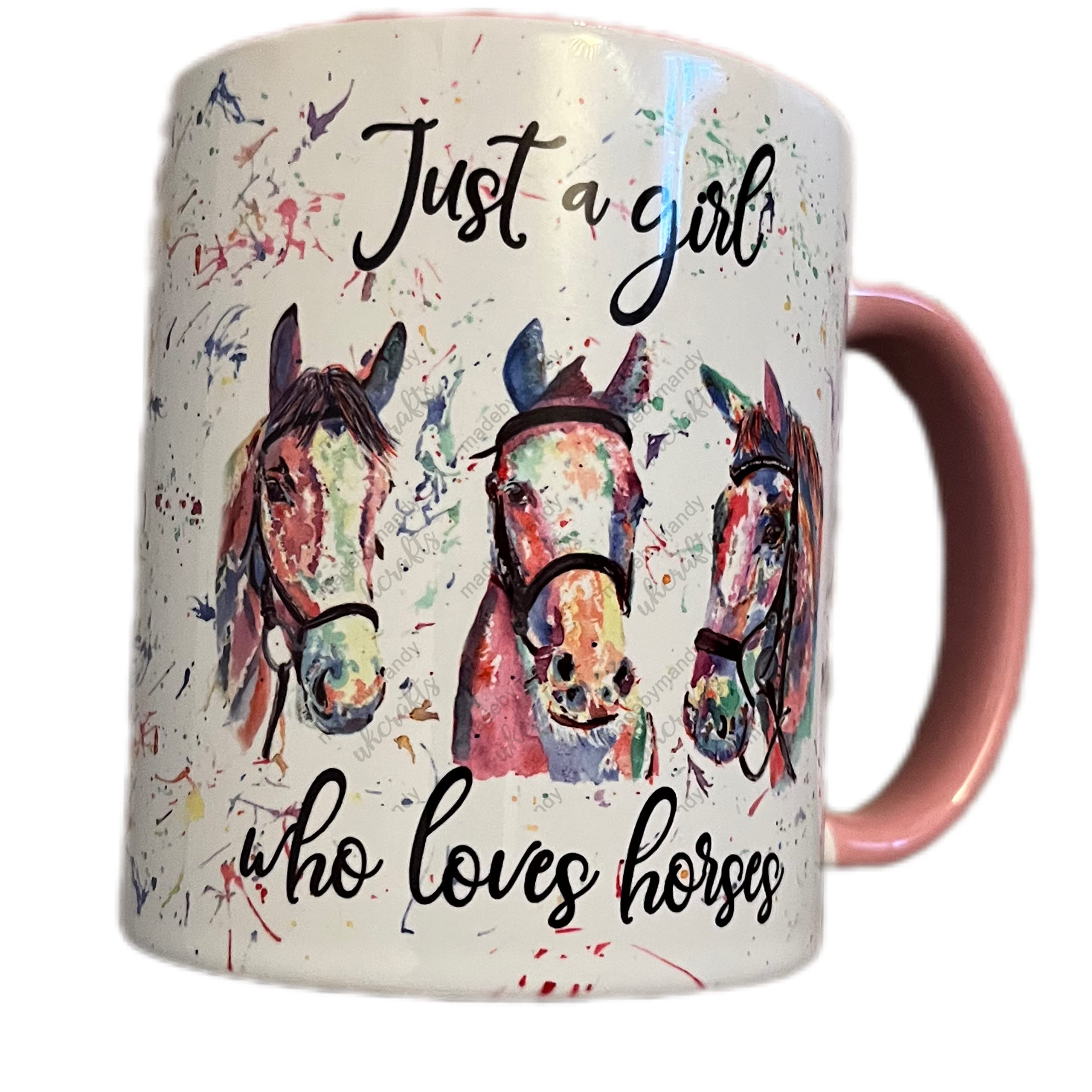 Just a girl who loves horses water colour designed gift mug in Pink - For all occasions including birthdays and anniversaries