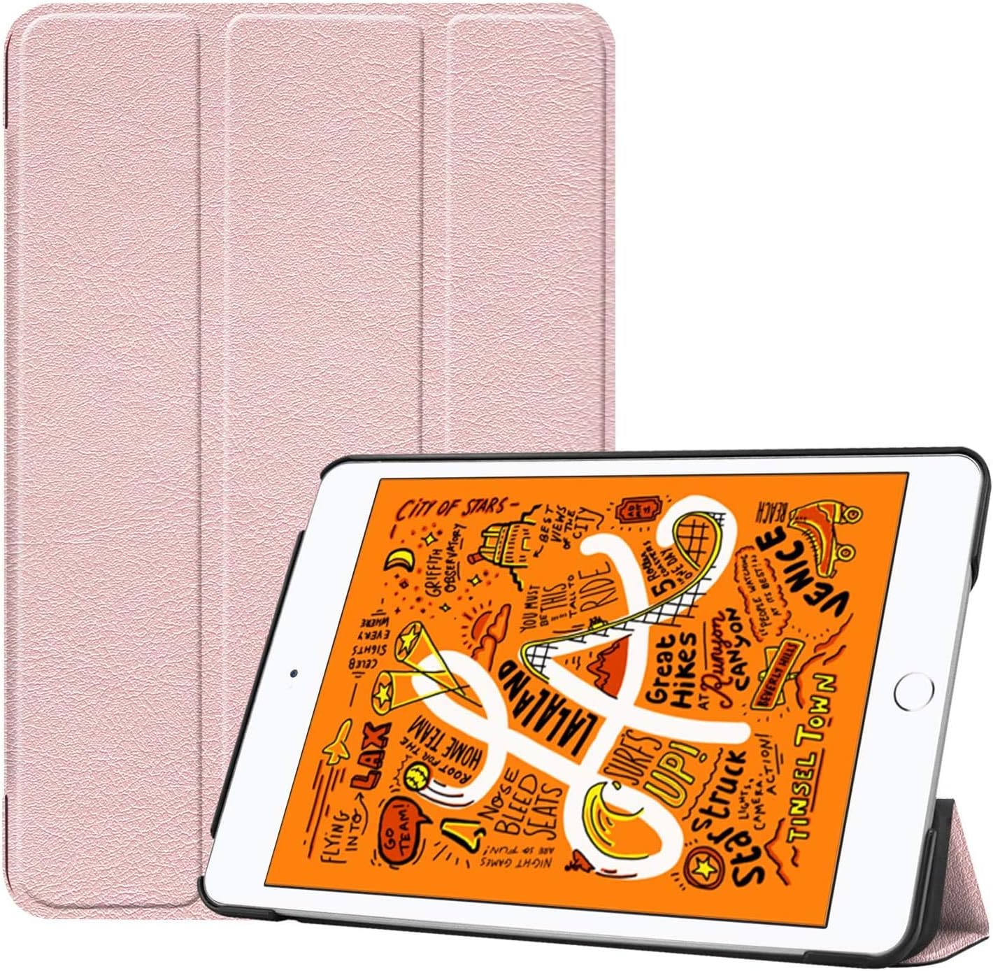 ORIbox Case for New iPad Mini 5th 7.9''(2019), Lightweight Trifold Stand Smart Cover with Auto Sleep/Wake Function,Hard Back Cover for iPad Mini 5, 7.9 Inch, Pink