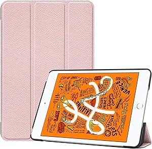 ORIbox Case for New iPad Mini 5th 7.9''(2019), Lightweight Trifold Stand Smart Cover with Auto Sleep/Wake Function,Hard Back Cover for iPad Mini 5, 7.9 Inch, Pink