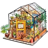 ROBOTIME DIY Miniature House Kit Mini Green House Tiny Dollhouse Wooden Furniture Kit with LED Halloween/Christmas/Birthday Gifts for Adults (Cathy's Greenhouse)