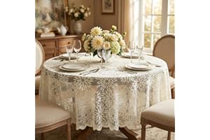 Horaldaily Beige Lace Tablecloth 60×60 Inch Round, Embroidered Dahlia Table Cover, Vintage Wedding Decorations for Dinner Par