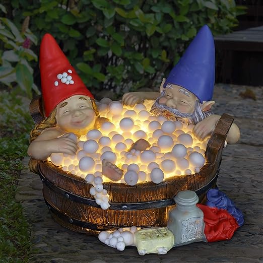 Exhart Solar Good Times Bubble Bath Garden Gnomes Funny
