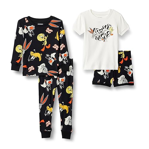 Amazon Essentials Looney Tunes Unisex Kids' Snug-Fit Cotton Pajama Sleepwear Sets, Looney Tunes Gang - Kids, 10