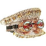 ILOVEMASKS Rose Gold/Pink/White Rave Captain Military Party Hat, Burning Man Hat Costume, Steampunk Spike Festival Sequin Fas