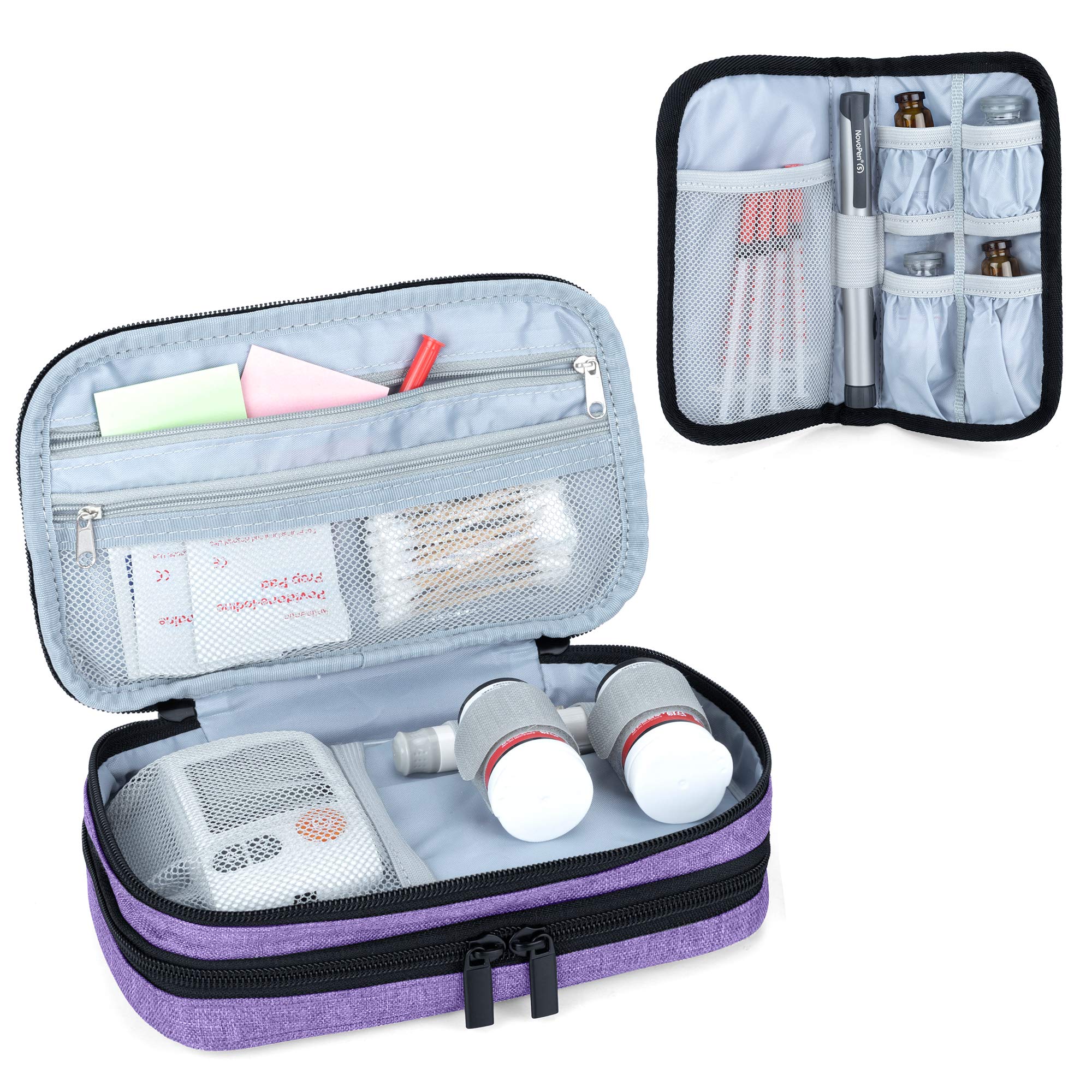 LUXJA Insulin Travel Case, Double Layer Insulin Bag for Insulin Pens, Glucose Meter and other Diabetic Supplies (Bag Only), Purple