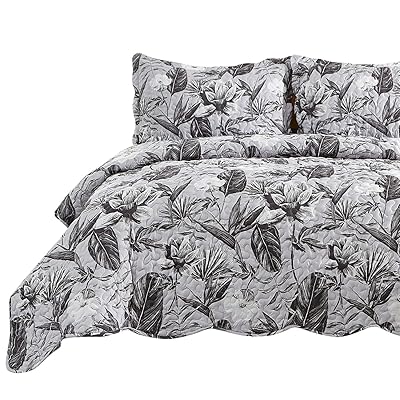 Bedsure 2-Piece Twin Quilt Set, Leaf Print, Lightweight Grey