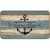 Burosev Welcome Nautical Theme Decorative Doormat, Anchor Boat Floor Mat, Rustic Welcome Aboard Anchor Sailing Farmhouse Decor for Home Indoor Outdoor Front Porch Door Mat (17 x 30 Inch)