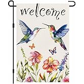 BlissYard Welcome Hummingbird Garden Flag Double-Sided 12 x 18 Flag Spring Garden Flag Hummingbird Garden Flags Floral Flowers Yard Flag Vintage Spring Flag House Seasonal Outside Outdoor Decoration