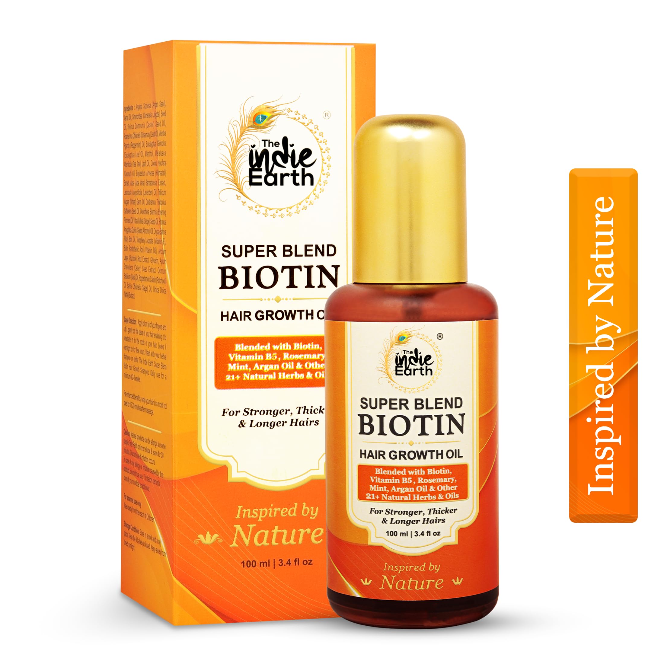 The Indie Earth Biotin Hair Oil 100 mL Formulated with Biotin, Vitamin B5, Vitamin E, Rosemary, Mint, Argan Oil & other 21+ Natural Herbs & Oils