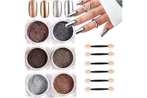 NBNTGH 6 Boxes Chrome Nail Powder Metallic Mirror Effect for Nails Holographic Gold Bronze Chrome Powder Sliver Black Brown Nail Glitter Chrome Powder for Gel Polish Nail Art Decoration Home DIY Salon