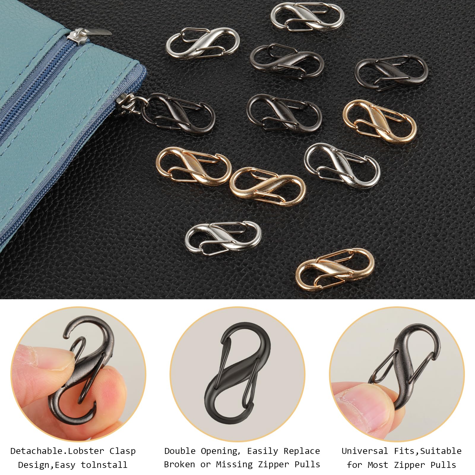 Ouligay 12 Piece Zipper Lock Clips, Backpack Locks Zipper, Replacement Zipper Pulls, Small Dual Opening Spring Clips, Anti-Theft S Small Carabiner Clips for Camping Fishing Traveling Outdoor Sports