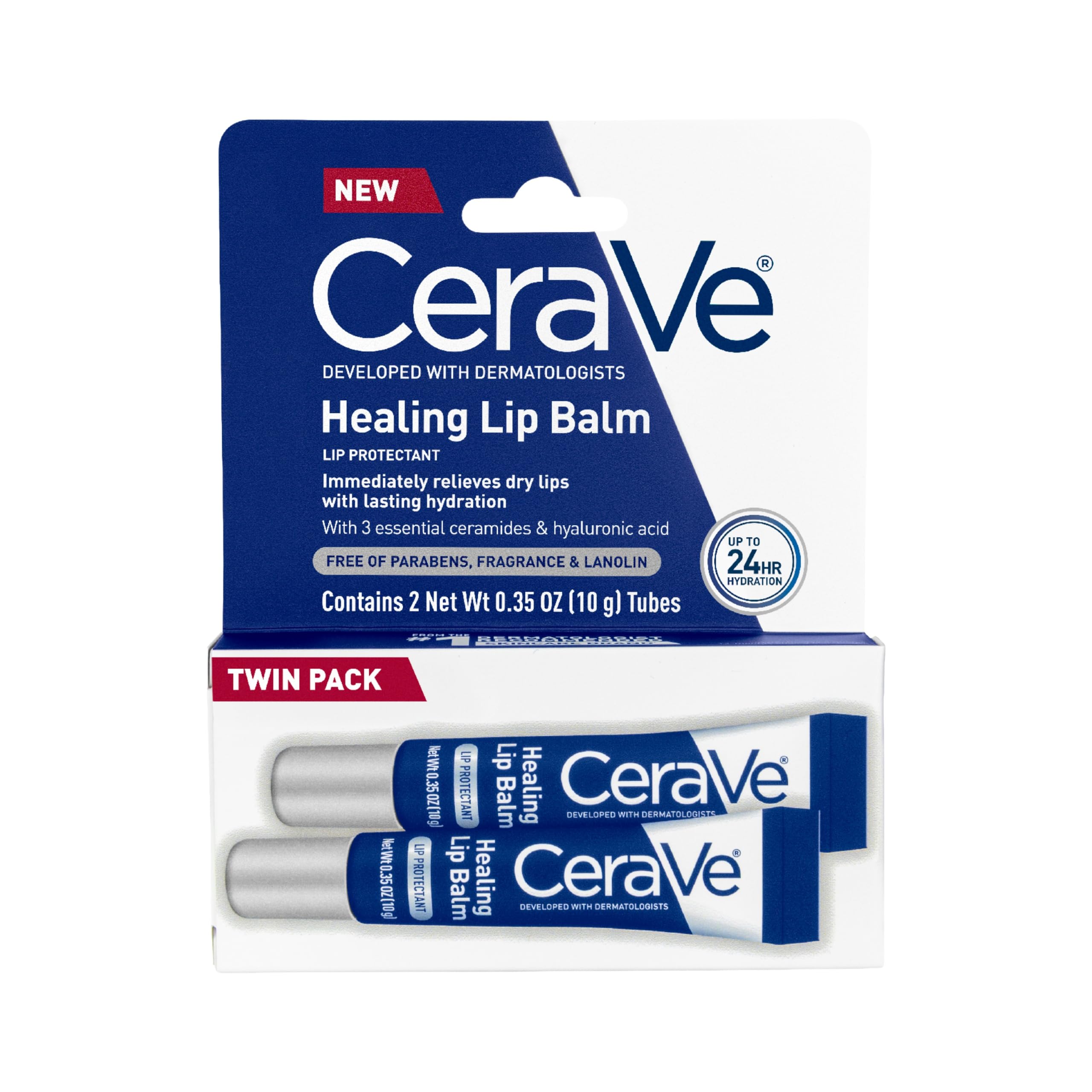 CeraVe Healing Lip Balm, Hydrating Hyaluronic Acid Lip Treatment, 0.7oz | Lip Moisturizer & Ointment for Dry Cracked Lips, So