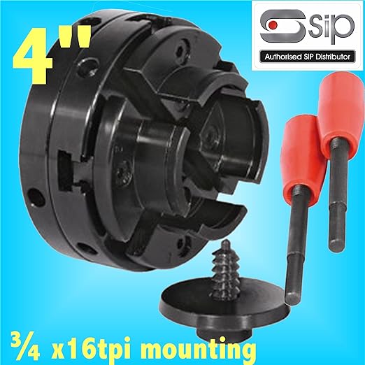 SIP 4" 4 Jaw Woodworking Lathe Chuck 3/4" x 16TPI Thread Wood Turning
