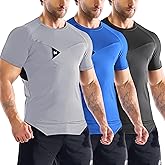BROKIG 3 Pack Men's Irregular Muscle Gym Shirts Quick Dry Sun Protection Workout Athletic T Shirt Short Sleeve