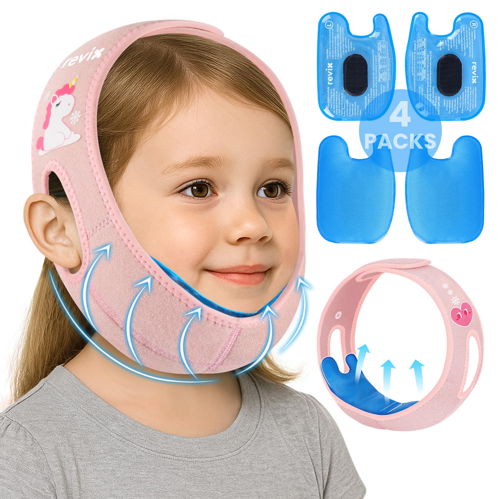 Photo 1 of REVIX Teeth Ice Pack Head Wrap for Kids Ice Pack for Face & Jaw with 3D Fit, Reusable Hot Cold Compress for Cheek & Jaw Relief, Ideal for Tonsillectomy Recovery, Adorable Unicorn Pattern, Pink