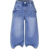 WDIRARA Toddler Girl's Bow Wide Leg Jeans Elastic High Waisted Denim Pants