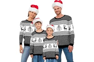 Xaatren Matching Family Christmas Sweaters Ugly Knit Pullover Cute Long Sleeve Crew Neck Xmas Holiday Jumper with Hat