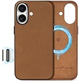 SHIELDON Case for iPhone 17 6.3" 2025 | Top Grain Crazy Horse Leather | Compatible with Magsafe | Magnetic Wireless Charging | Comfort Grip | Shock-Absorbent | Metal Button | Camera Bump Frame - Brown