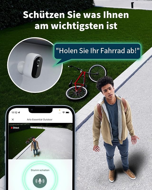 Essential 2 HD Überwachungskamera Aussen & 3x Solar, Kabellos, 1080p Video, Farbnachtsicht, Licht, Bewegungsmelder, Sirene, 2-Wege Audio, Smart Home + Arlo Secure Plan Testzeitraum, 3er Set, Weiß