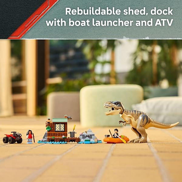 LEGO JURASSIC WORLD T. REX RIVER ESCAPE – DINOSAUR TOY FOR KIDS, BOYS, AND GIRLS, AGES 5-7 – JURASSIC WORLD TOY BOAT MINIFIGURES – CREATIVE DINOSAUR GIFT FOR MOVIE FANS – 76975
