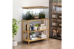 WOULHOMY Fish Tank Stand with Metal Shelves, 55 Gallon Aquarium Stand Heavy Duty Turtle Terrarium Reptile Tank Stand for Home Office, 48.4' x 14.9' x 29.5' (Gold)